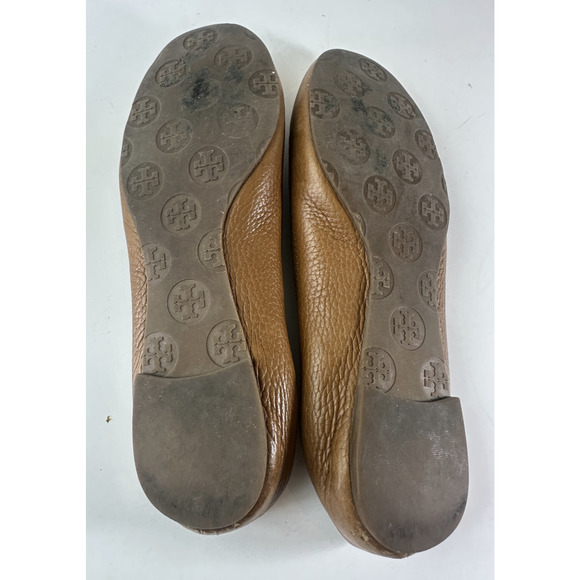 Tory Burch Reva Pebbled Leather Ballet Flats Royal Tan Camel Women Shoe Size 7M - Picture 9 of 16